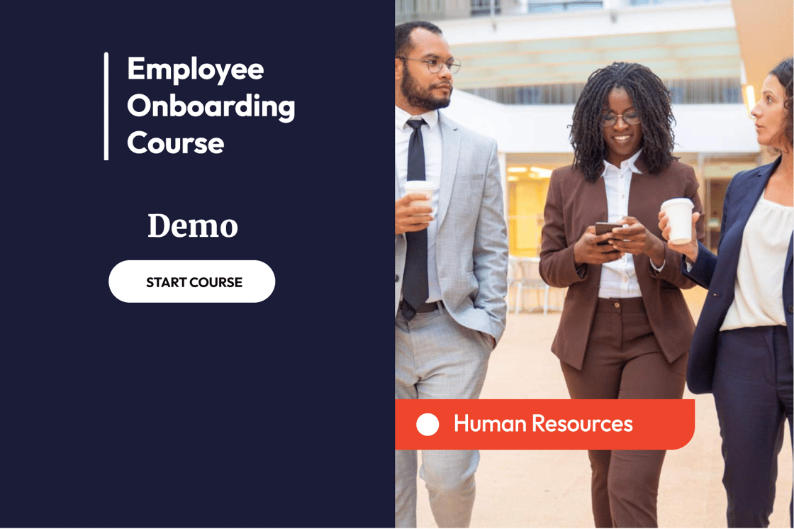 Three business professionals walking together at work to their Employee Onboarding Course