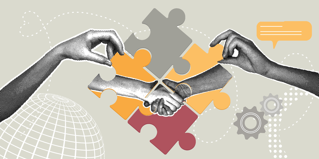 Illustration of hands and puzzle pieces