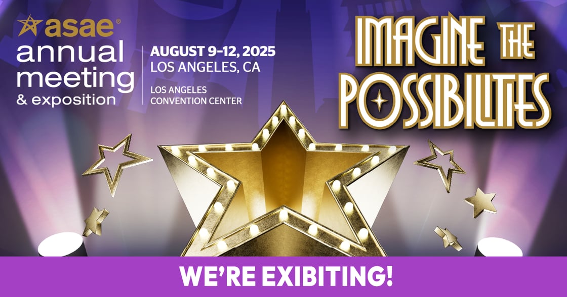 Hollywood type stars and spotlights with words: ASAE Annual Meeting. Imagine the Possibilities.