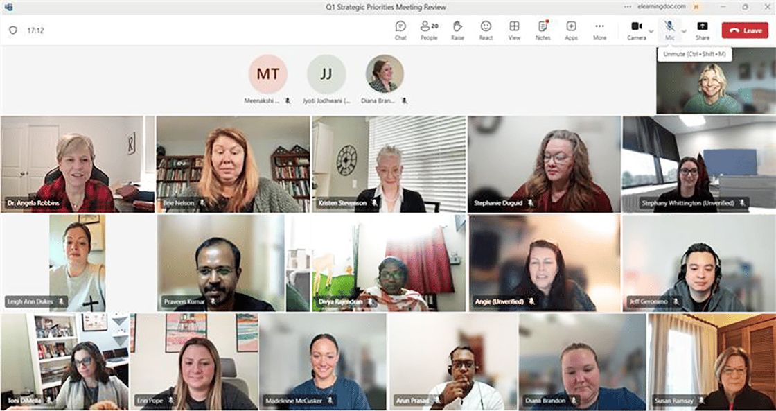 Screenshot of a group meeting online